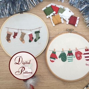 Christmas Pair || Stockings and Mittens || Hand Embroidery Hoop Art || Full Embroidery PDF Pattern with instructions || Digital Download