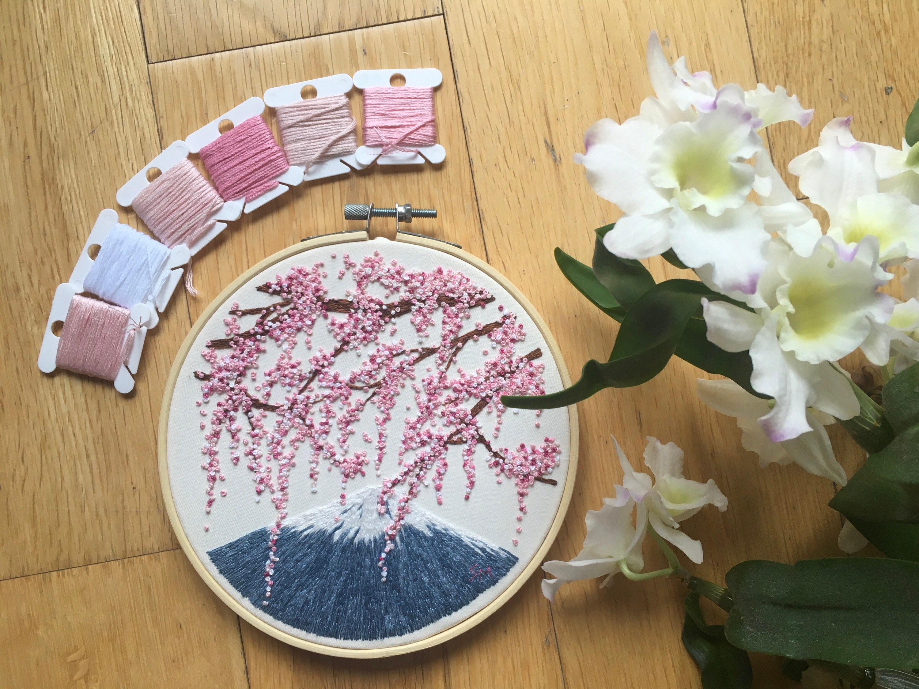 Cherry Blossom Embroidery Full Kit | Sakura Views Landscape | Japanese ...