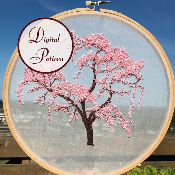 Cherry Blossom || Hand Embroidery Hoop Art || Full Embroidery PDF Pattern with instructions || Digital Download