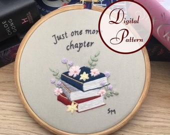 Book Stack Hand Embroidery Pattern: Floral Design (PDF Pattern)