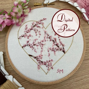 Sakura's Heart || Cherry Blossom || Hand Embroidery Hoop Art || Full Embroidery PDF Pattern with instructions || Digital Download