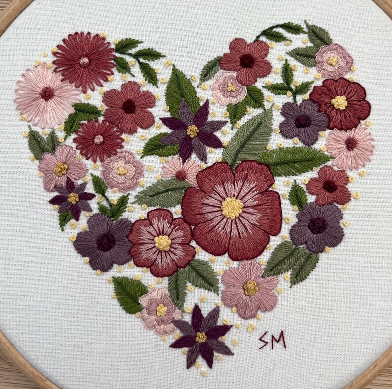 Floral Heart Hand Embroidery Hoop Art Pattern (PDF Download) - Etsy