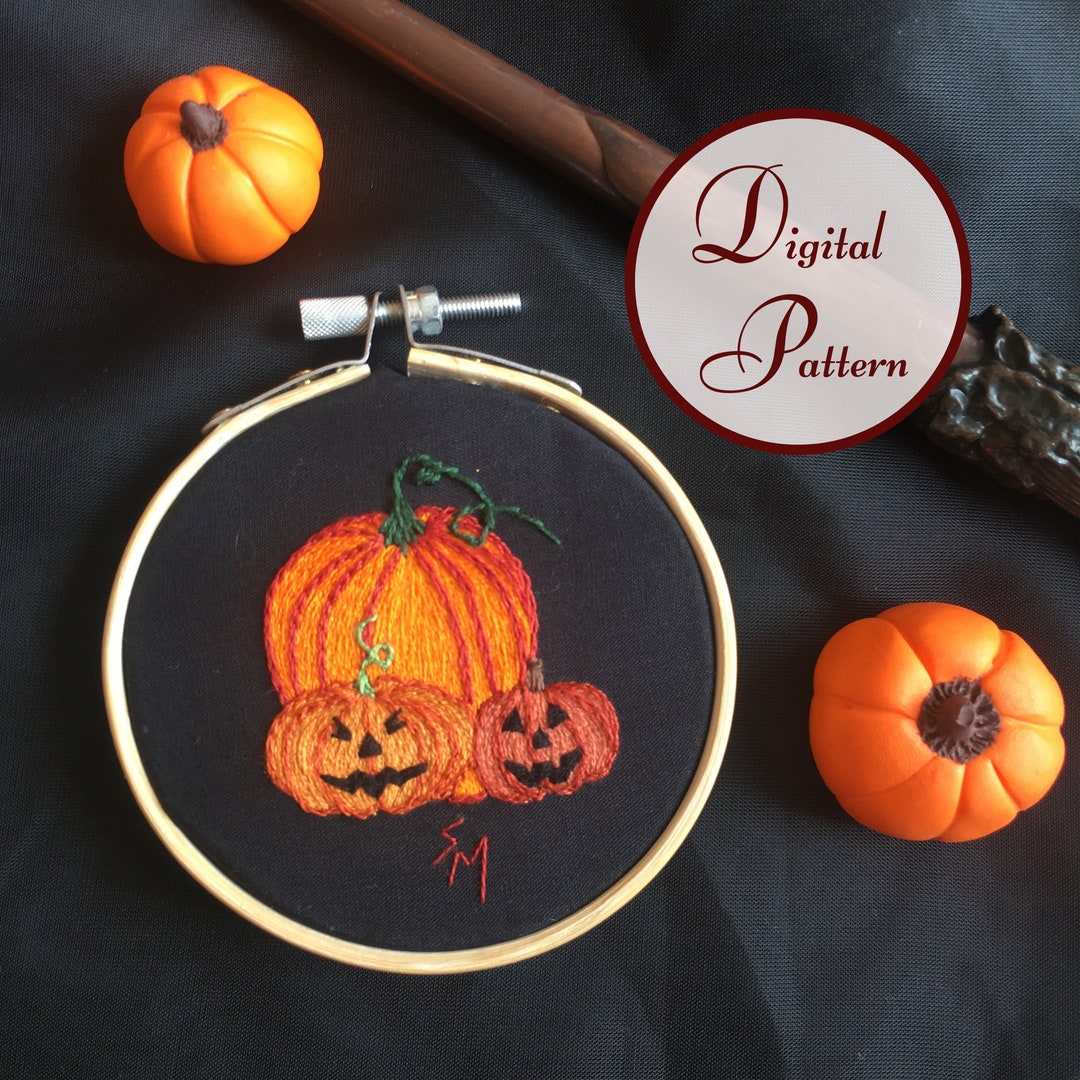 Halloween Jack O'lantern Hand Embroidery Hoop Art PDF Pattern With