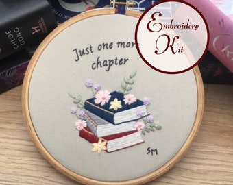 Stack of Books || One More Chapter || Hand Embroidery Kit with Full Instructions || DIY Beginner Embroidery Kit