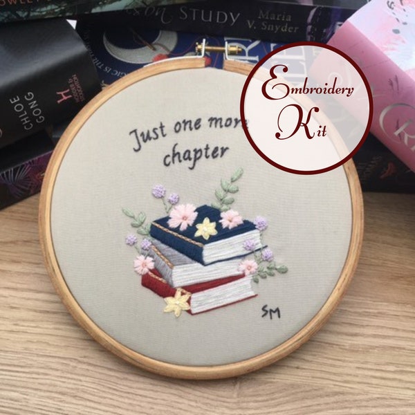 Stack of Books || One More Chapter || Hand Embroidery Kit with Full Instructions || DIY Beginner Embroidery Kit