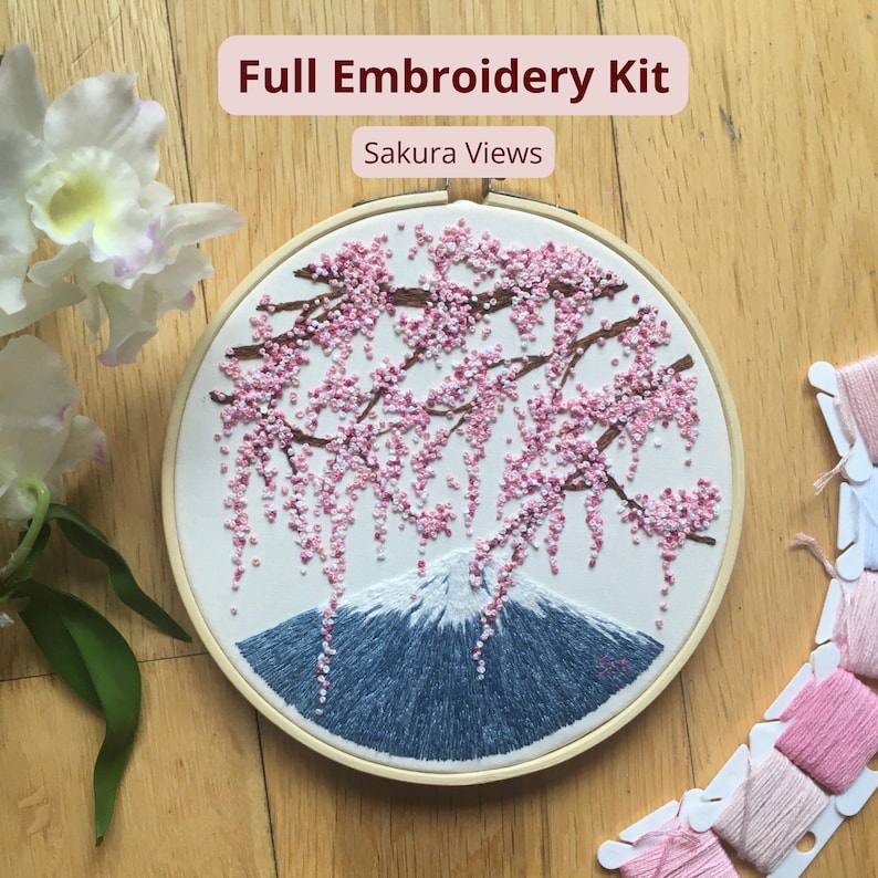 Cherry Blossom Embroidery Full Kit | Sakura Views Landscape | Japanese ...