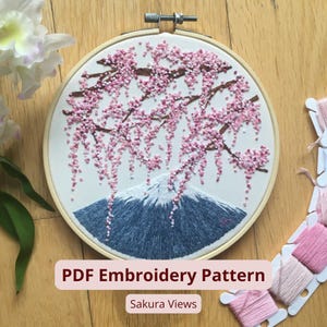 Cherry Blossom Embroidery Pattern PDF | Sakura Views Landscape | Japanese Inspired Hand Embroidery | Full Instructions