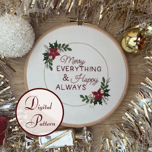 Merry Everything || Christmas Crafts || Hand Embroidery Hoop Art PDF Pattern with Instructions || Digital Download