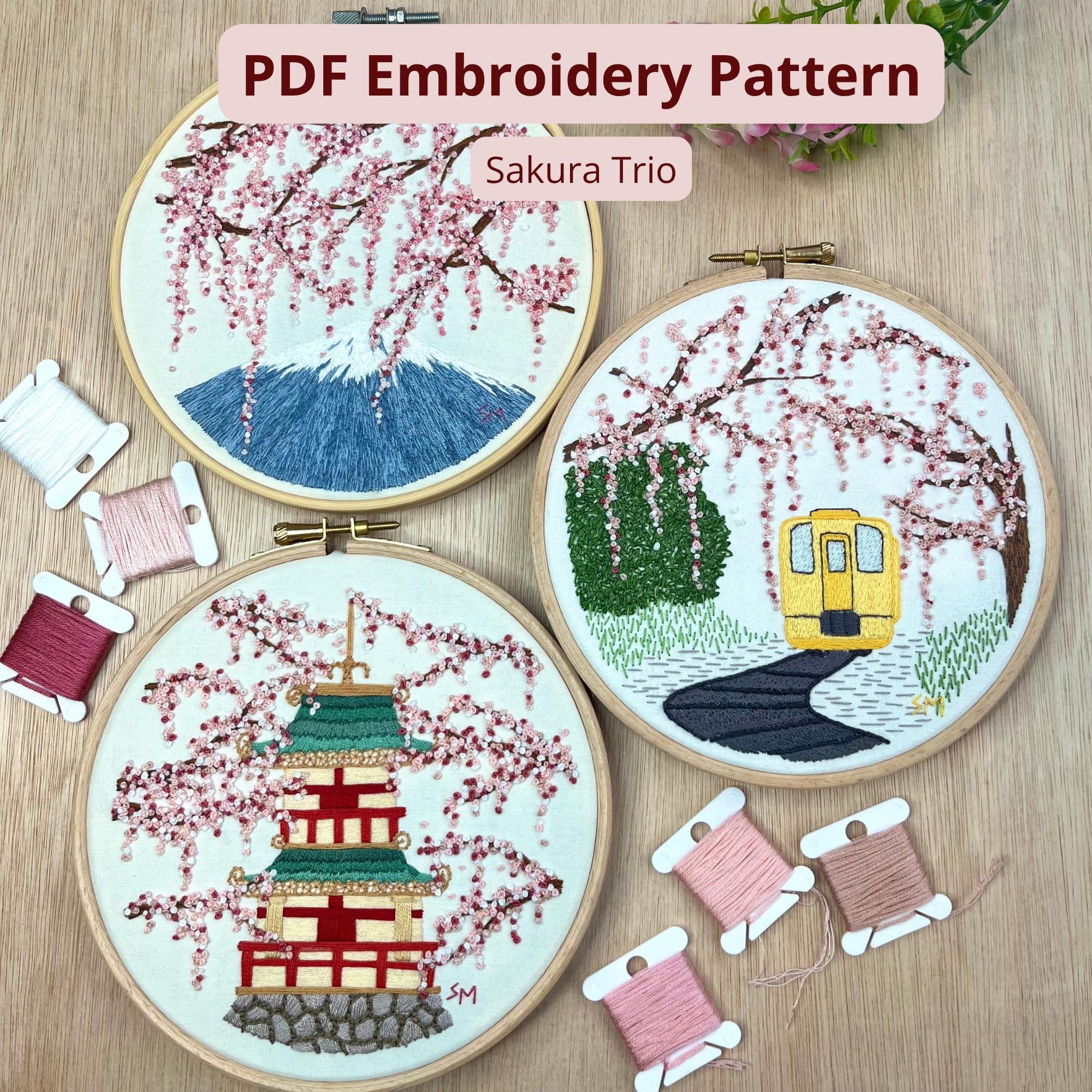 Cherry Blossom Embroidery Pattern PDF Bundle | Sakura Landscape