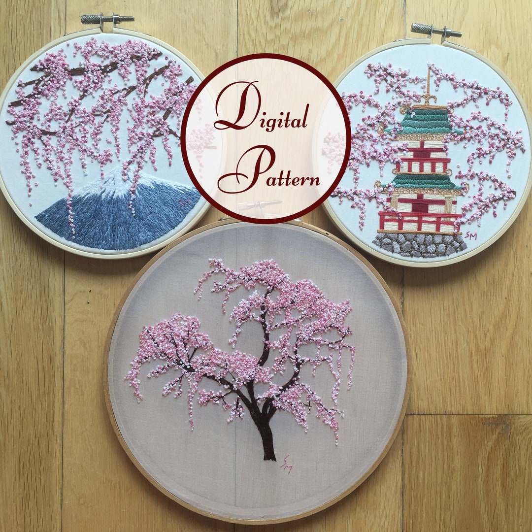 Cherry Blossom Trio || Hand Embroidery Hoop Art PDF Pattern With ...