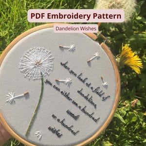 Motif de broderie « Souhaits de pissenlit » PDF | Broderie botanique à la main | Design inspiré de la nature