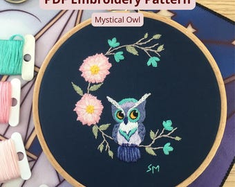 Owl Embroidery Pattern PDF | Woodland Bird Hand Embroidery | Nature Inspired Design | Beginner Friendly