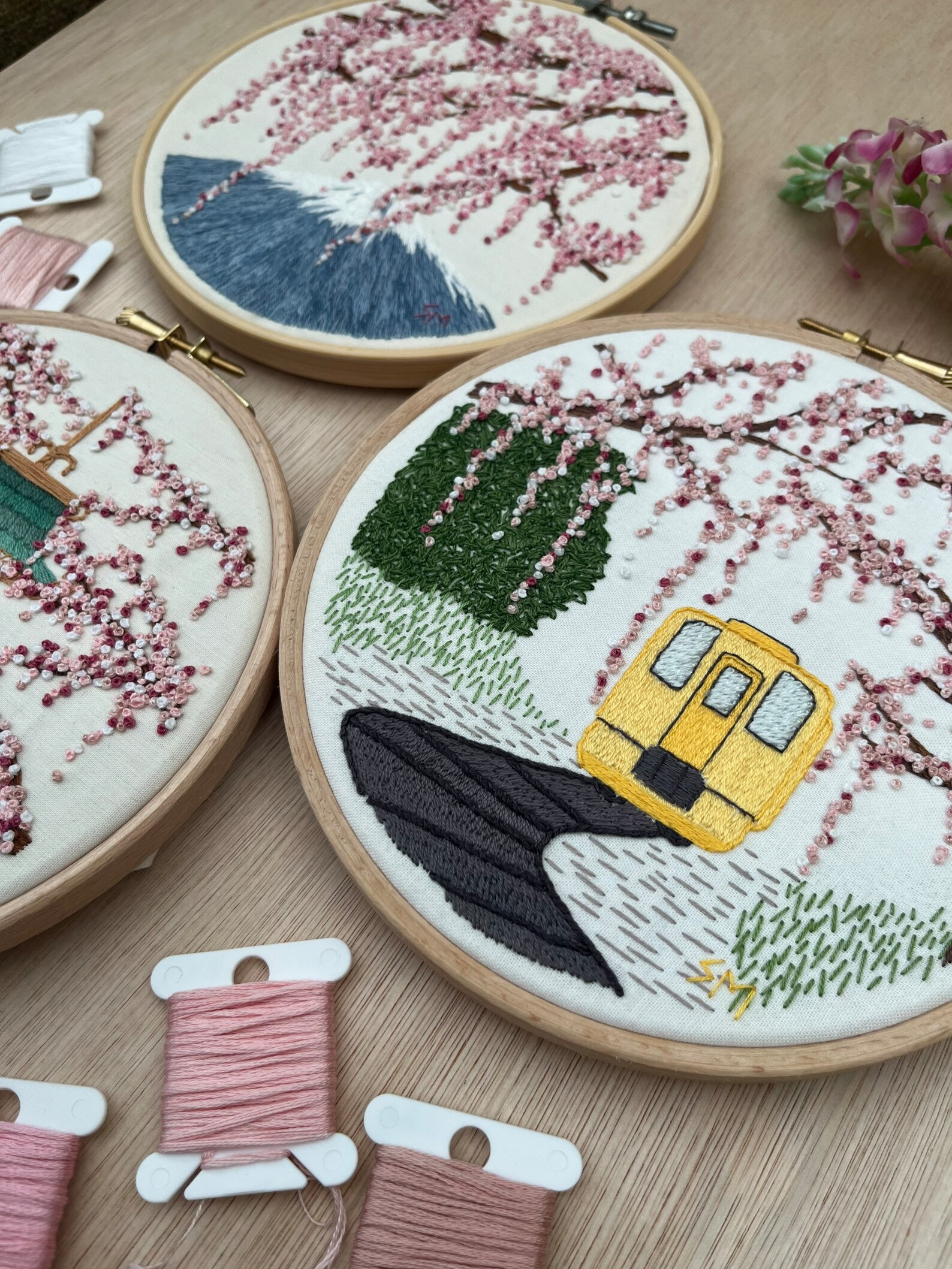 Sakura Trio || Cherry Blossom || Hand Embroidery Hoop Art PDF Pattern ...