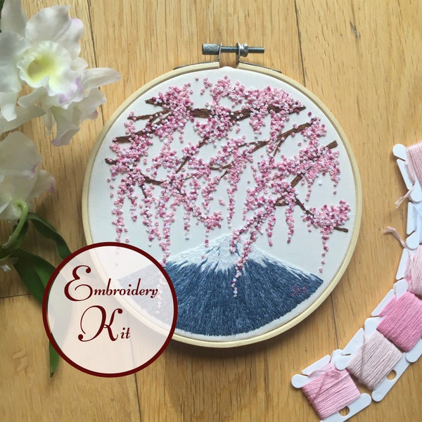 Kit de bordado de flor de cerezo: Vistas de Sakura, kit de manualidades para principiantes