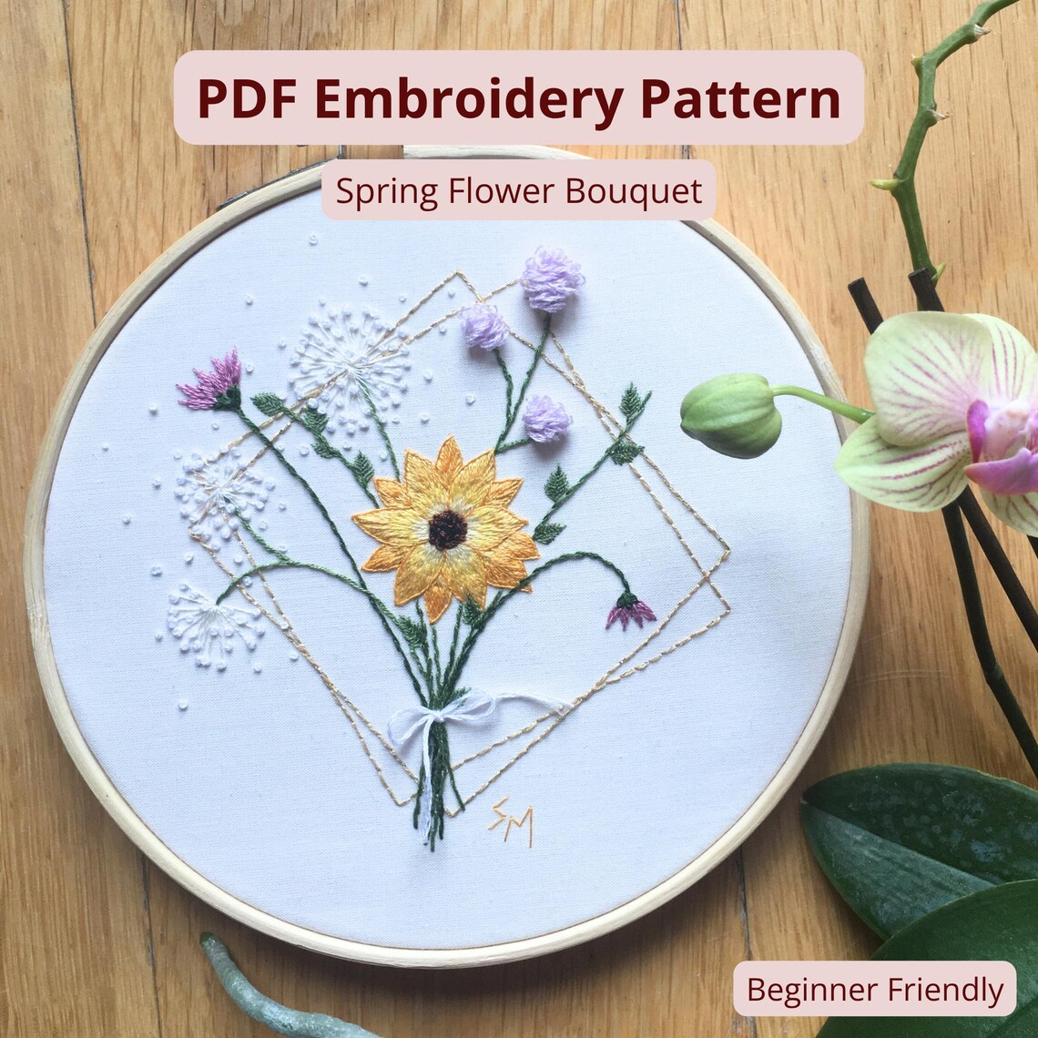 Spring Flower Bouquet || Hand Embroidery Hoop Art PDF Pattern With ...