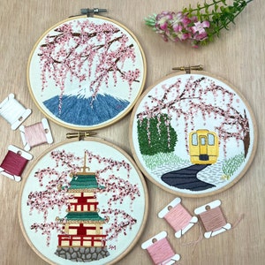 Sakura Trio || Cherry Blossom || Hand Embroidery Hoop Art PDF Pattern ...