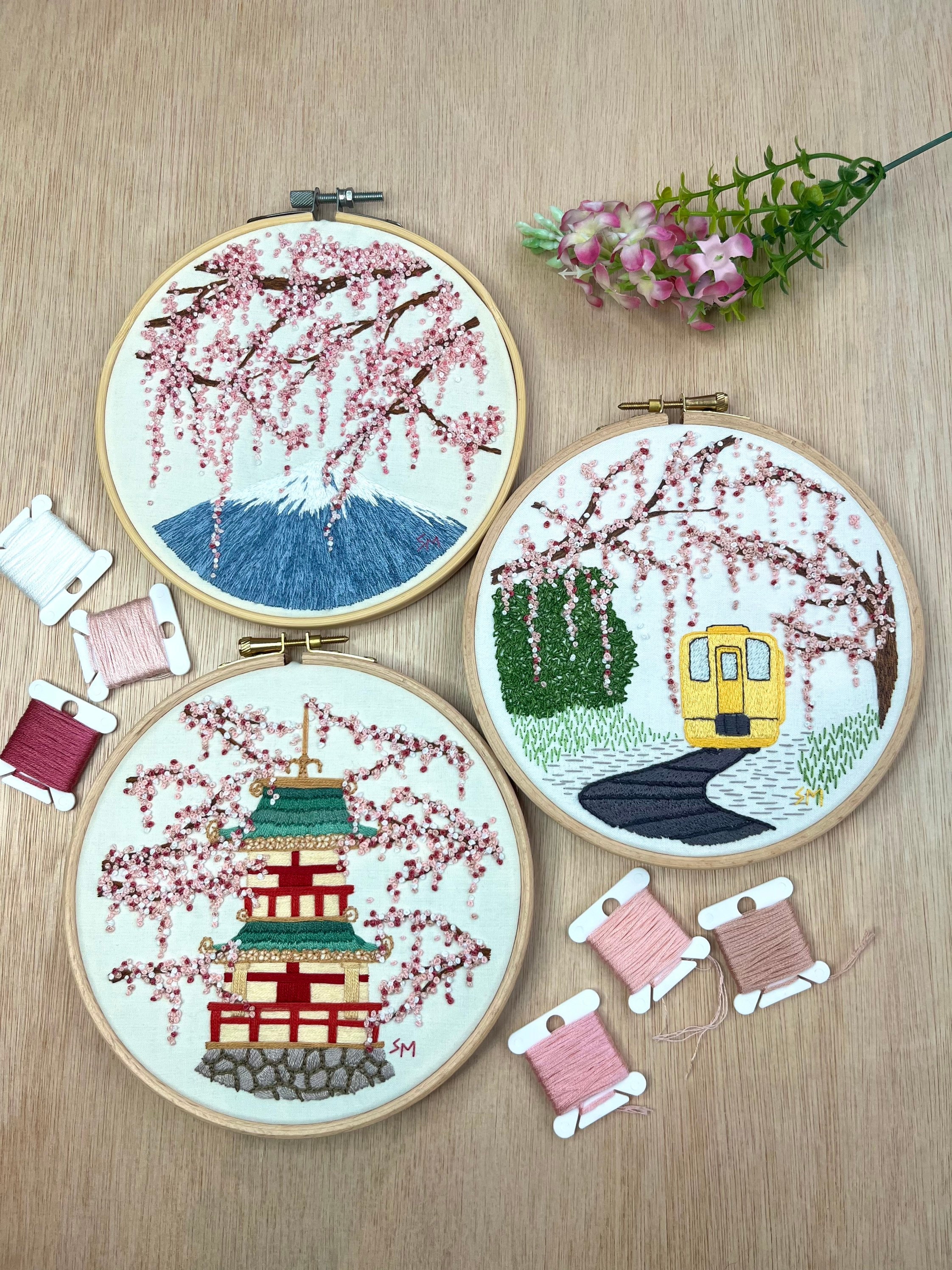 Sakura Trio || Cherry Blossom || Hand Embroidery Hoop Art PDF Pattern ...