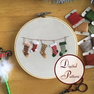 Christmas Stockings || Hand Embroidery Hoop Art || Full Embroidery PDF Pattern with instructions || Digital Download