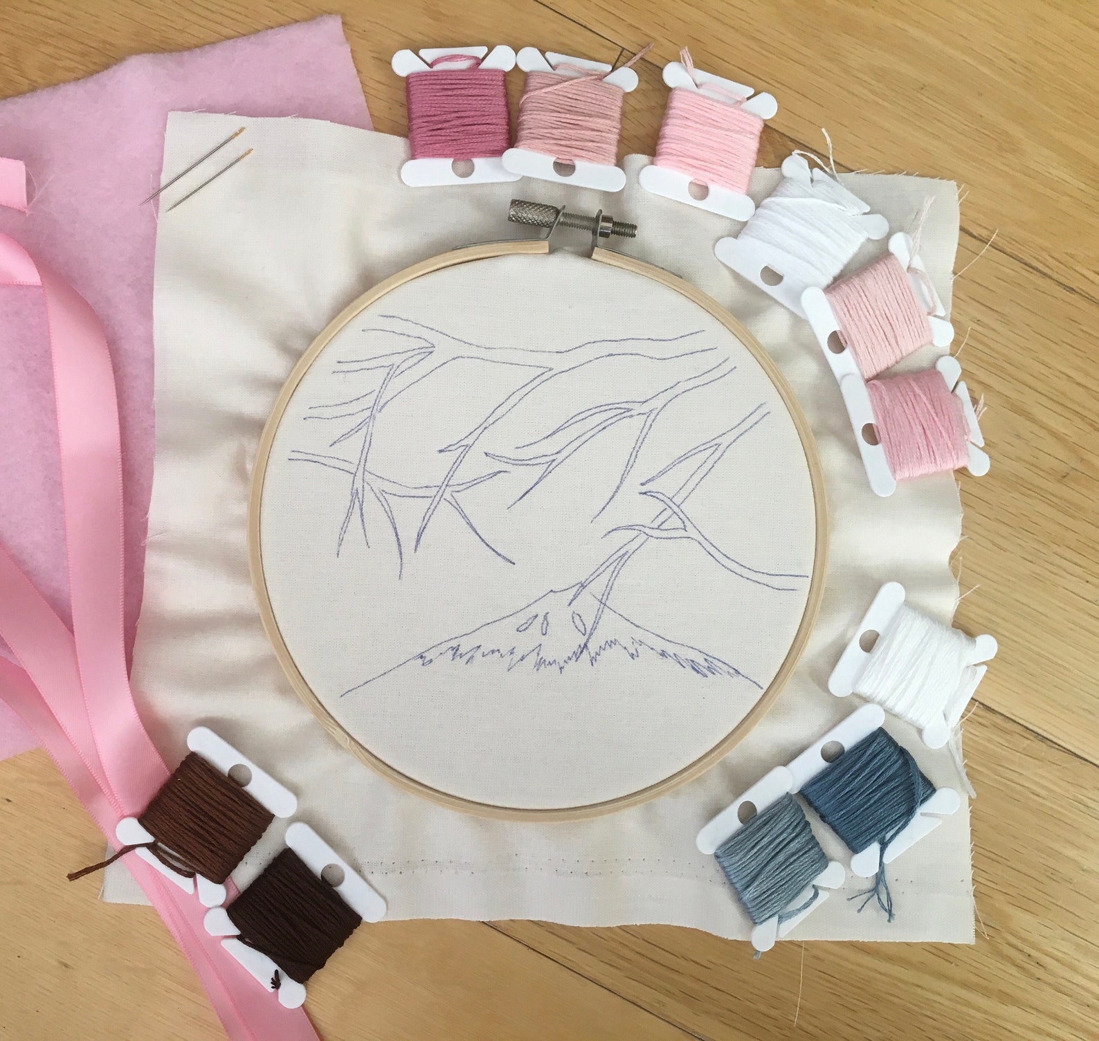 Cherry Blossom Embroidery Full Kit | Sakura Views Landscape | Japanese ...