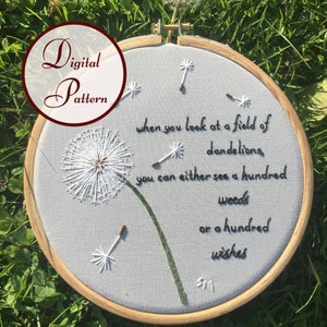 Dandelion Wishes || Hand Embroidery Hoop Art PDF Pattern with Instructions || Digital Download || Intermediate Pattern