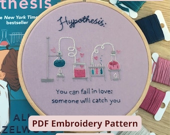 Patrón de bordado "Hipótesis del Amor" en PDF / Bordado a mano para amantes de los libros / Regalo para lectores de novelas románticas / Instrucciones completas para principiantes