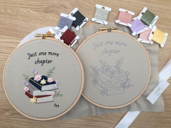 Stack of Books One More Chapter Hand Embroidery Hoop Art Full Embroidery  PDF Pattern With Instructions Digital Download 