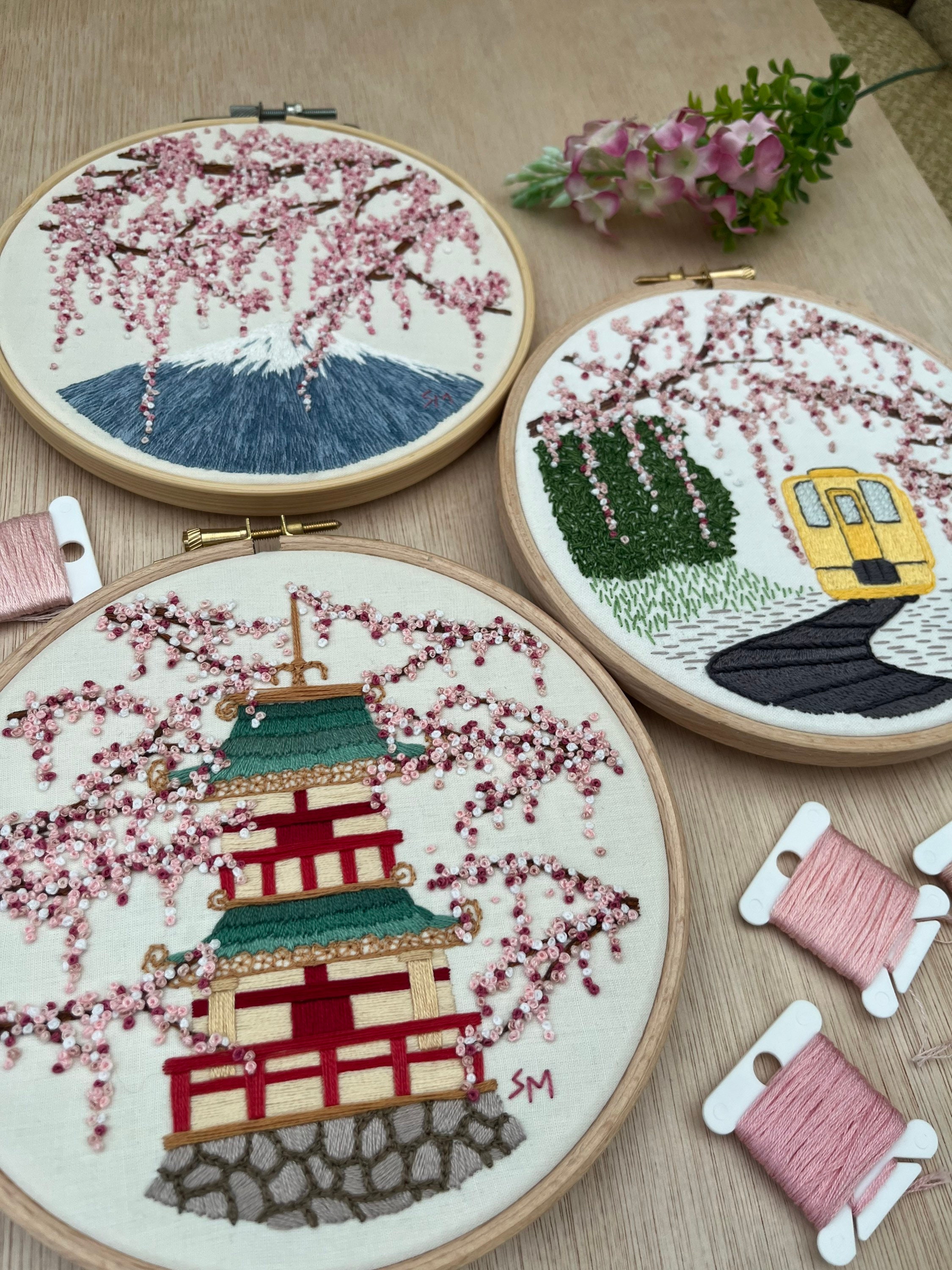 Sakura Trio || Cherry Blossom || Hand Embroidery Hoop Art PDF Pattern ...