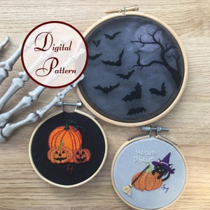Halloween Bundle || Hand Embroidery Hoop Art PDF Pattern with Instructions || Digital Download