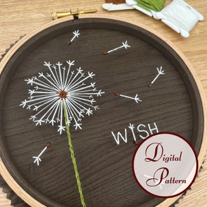 Dandelion Puff || Hand Embroidery Hoop Art PDF Pattern with Instructions || Digital Download || Beginner Embroidery Pattern