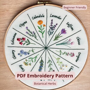 Schema di ricamo PDF con campionario di erbe aromatiche / Disegno botanico per ricamo a mano / Giardino in stile cottagecore / Adatto ai principianti
