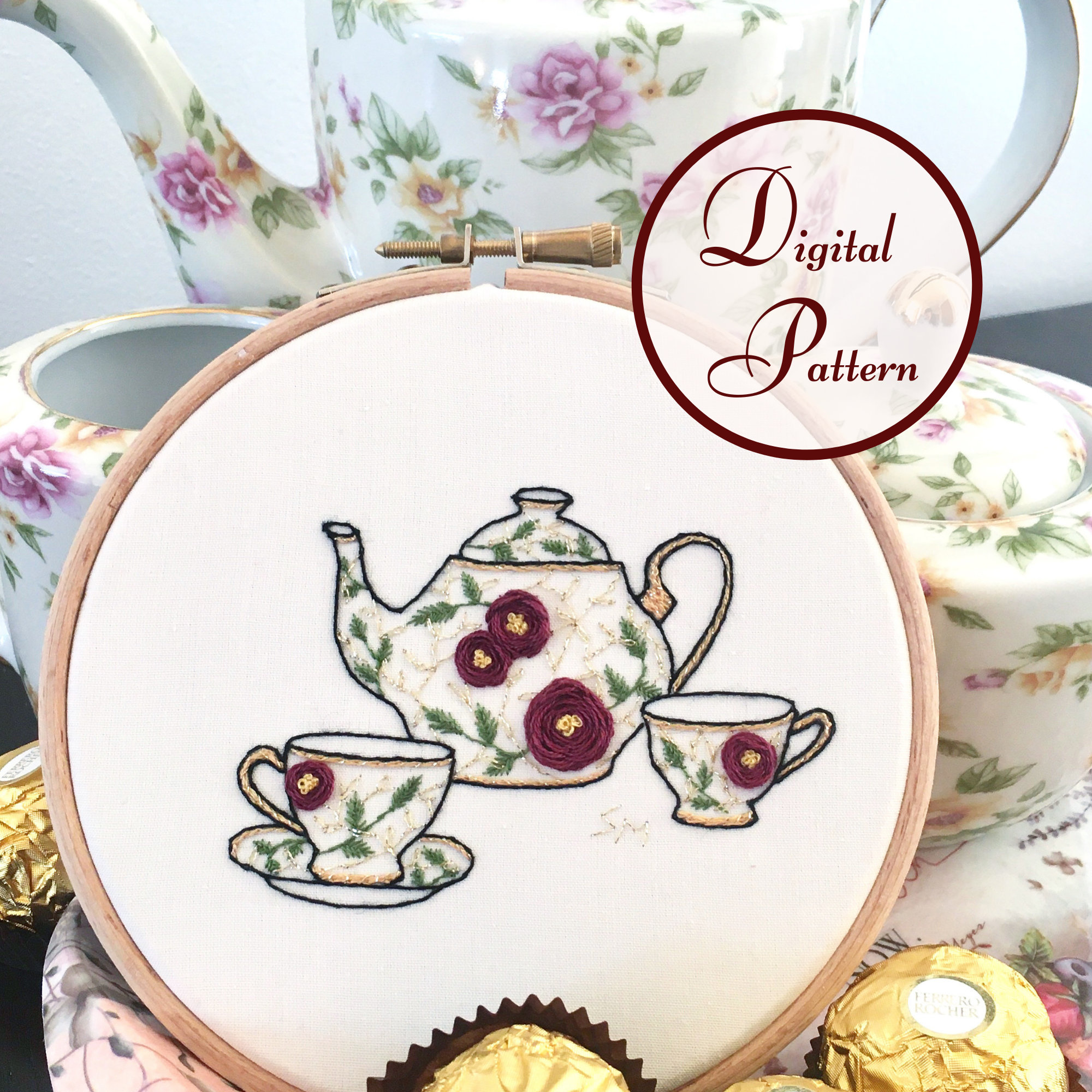 Afternoon Tea Hand Embroidery Pattern: Floral Teapot (PDF Download) - Etsy