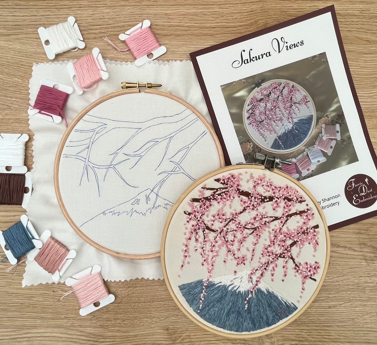 Cherry Blossom Embroidery Full Kit | Sakura Views Landscape | Japanese ...