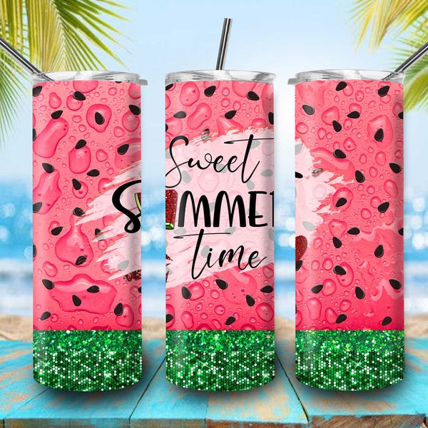 Sweet Summer Time Fresh Fruit Tumbler Watermelon Artwork For 20oz Skinny Tumbler Sublimation Summer Vibes Tumbler Gift For Summer Lovers