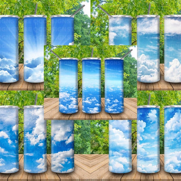 Bright Blue Sky Tumbler Cloud 20oz Skinny Tumbler Sublimation Beautiful Landscape Cloudy Seamless Pattern Tumbler Gift For Cloud Lovers