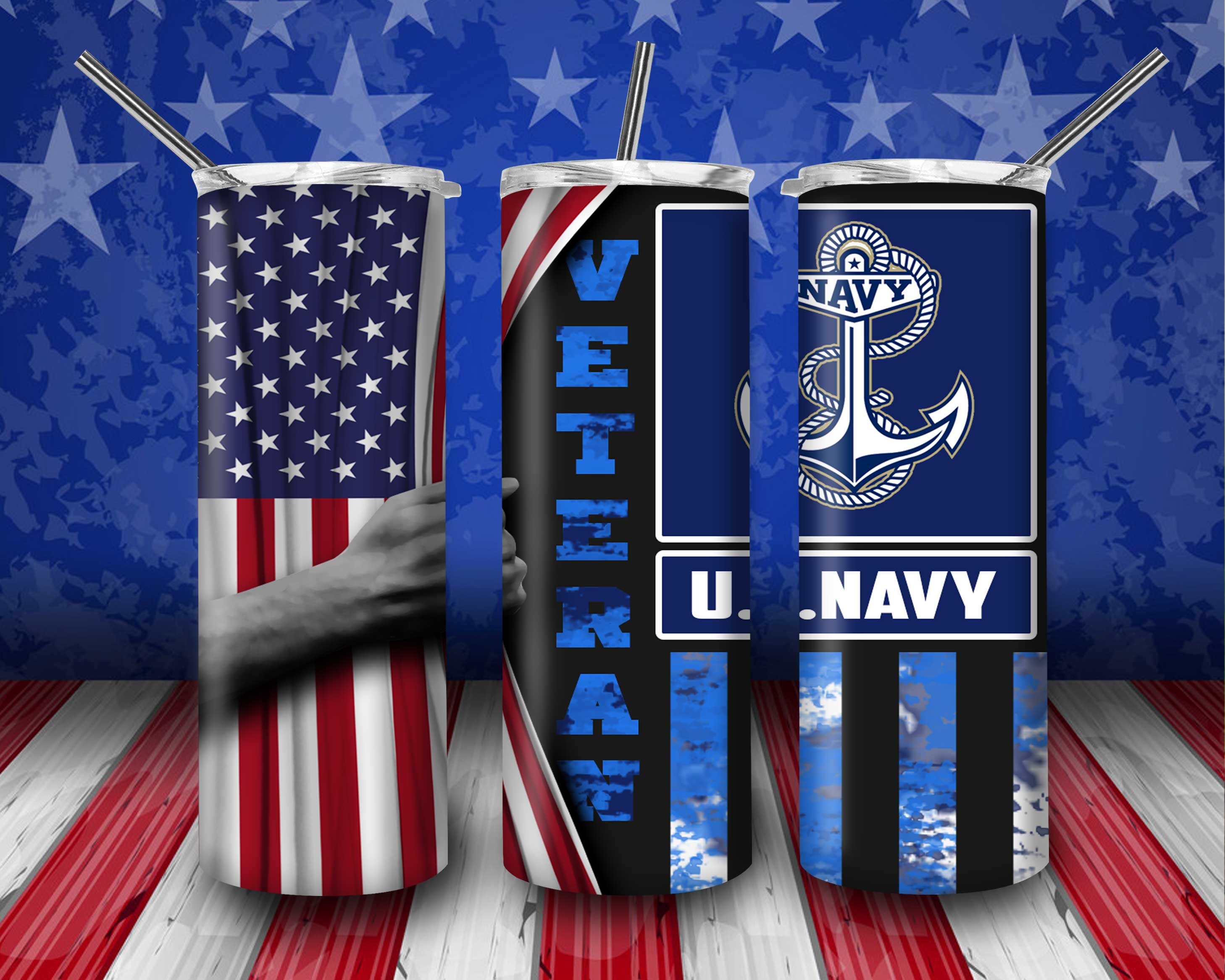 American Flag Camouflage Camou US Navy Artwork for 20 Oz Skinny Tumbler