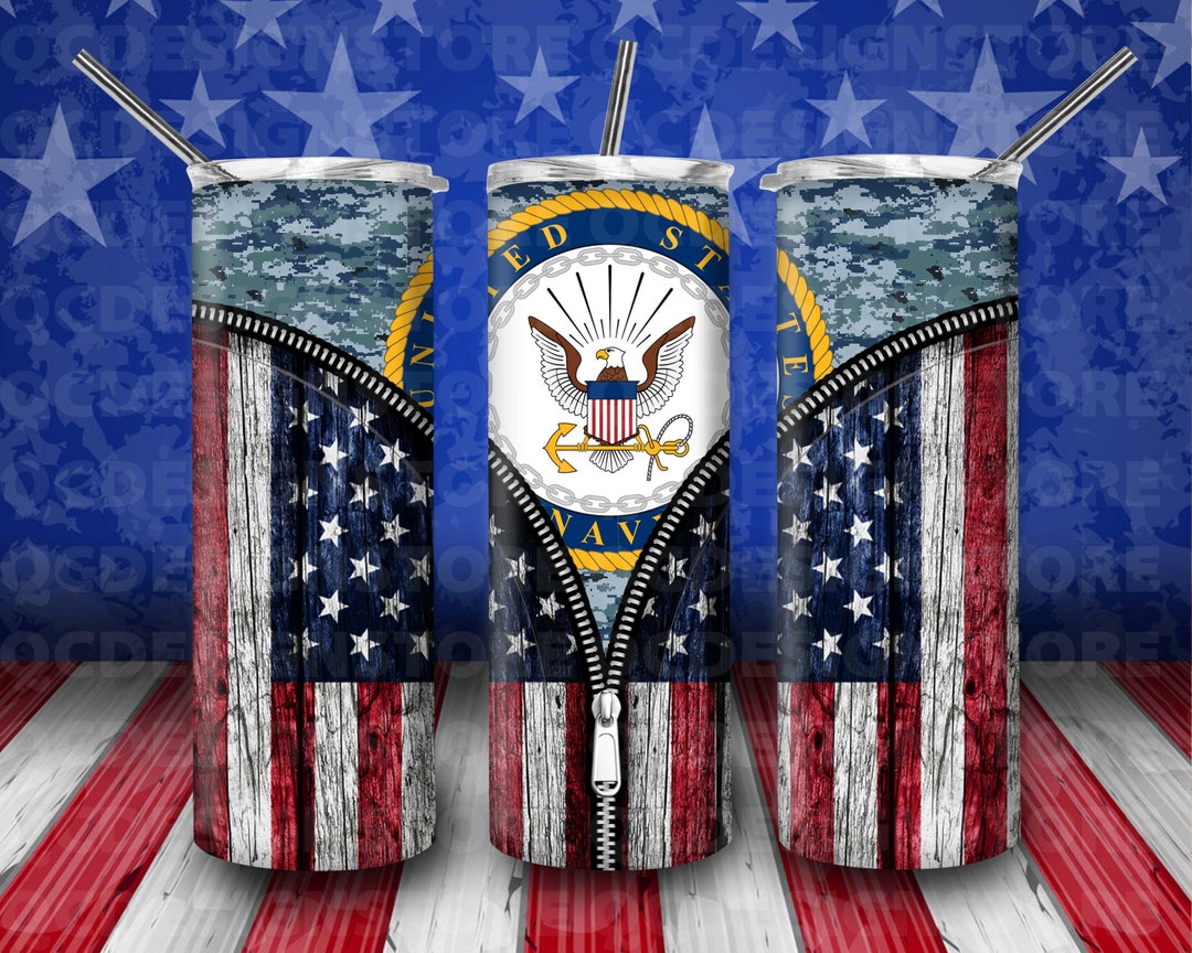 American Flag Zip Camouflage Camou US Navy Artwork for 20 Oz Skinny