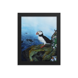 Puffin Above the Back Sand Beach - Framed print