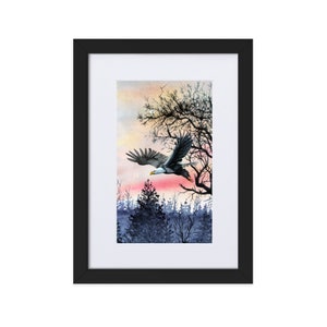 Morning hunt bald eagles -  Framed print with mat (Latvia Shipping)