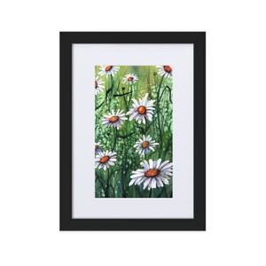 Daisies watercolor - Matte paper framed reproduction with mat (Latvia Shipping)