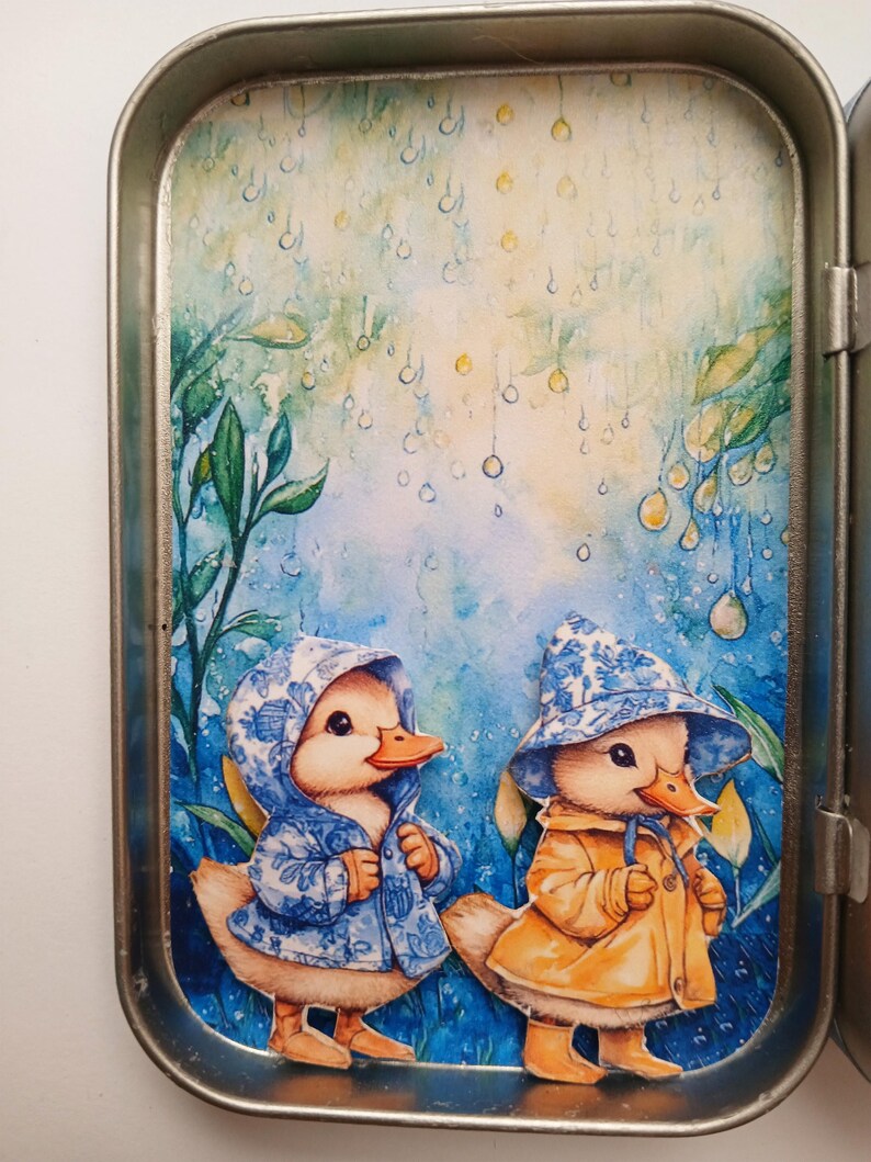 Rainy Day Ducks Altered Tin Box, Whimsical Gift for Optimists, Rainbows ...