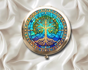Tree of Life Compact Mirror, Nature Lover Gifts, Gold Compact Mirror For Purse, Makeup Mirror, Small Mirror, Tree of Life Gifts, Tree Gifts