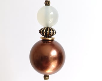 Bronze and gold tone Bead Light Pull With Cord