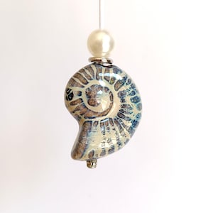 Ceramic Seashell Lightpull Fossil Ammonite light pull with pearl