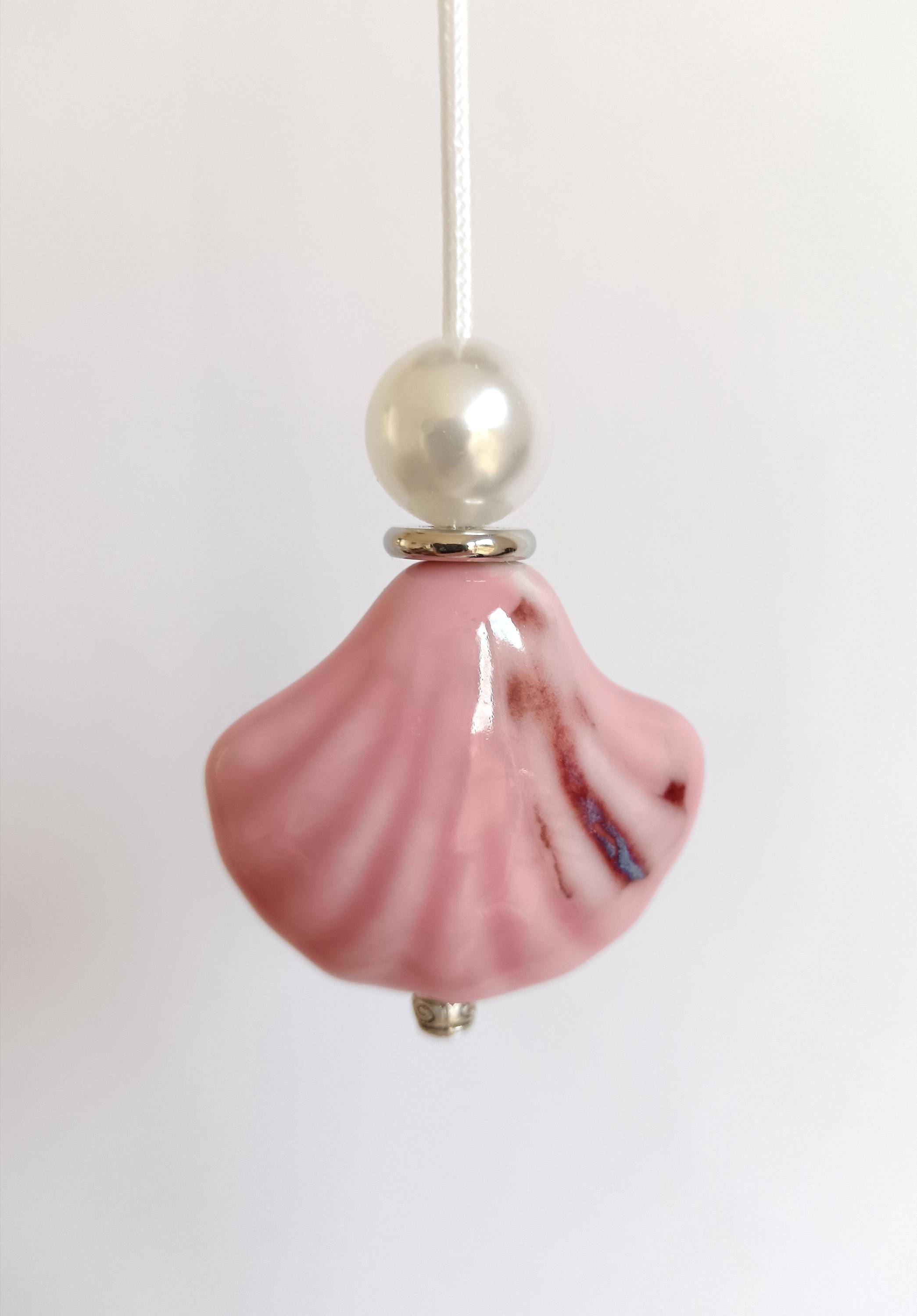 Ceramic seashell bead light pull Pink Oyster Bead Bathroom Decor