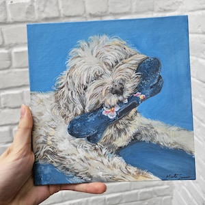 Custom, hand painted pet portrait on square canvas in gouache!