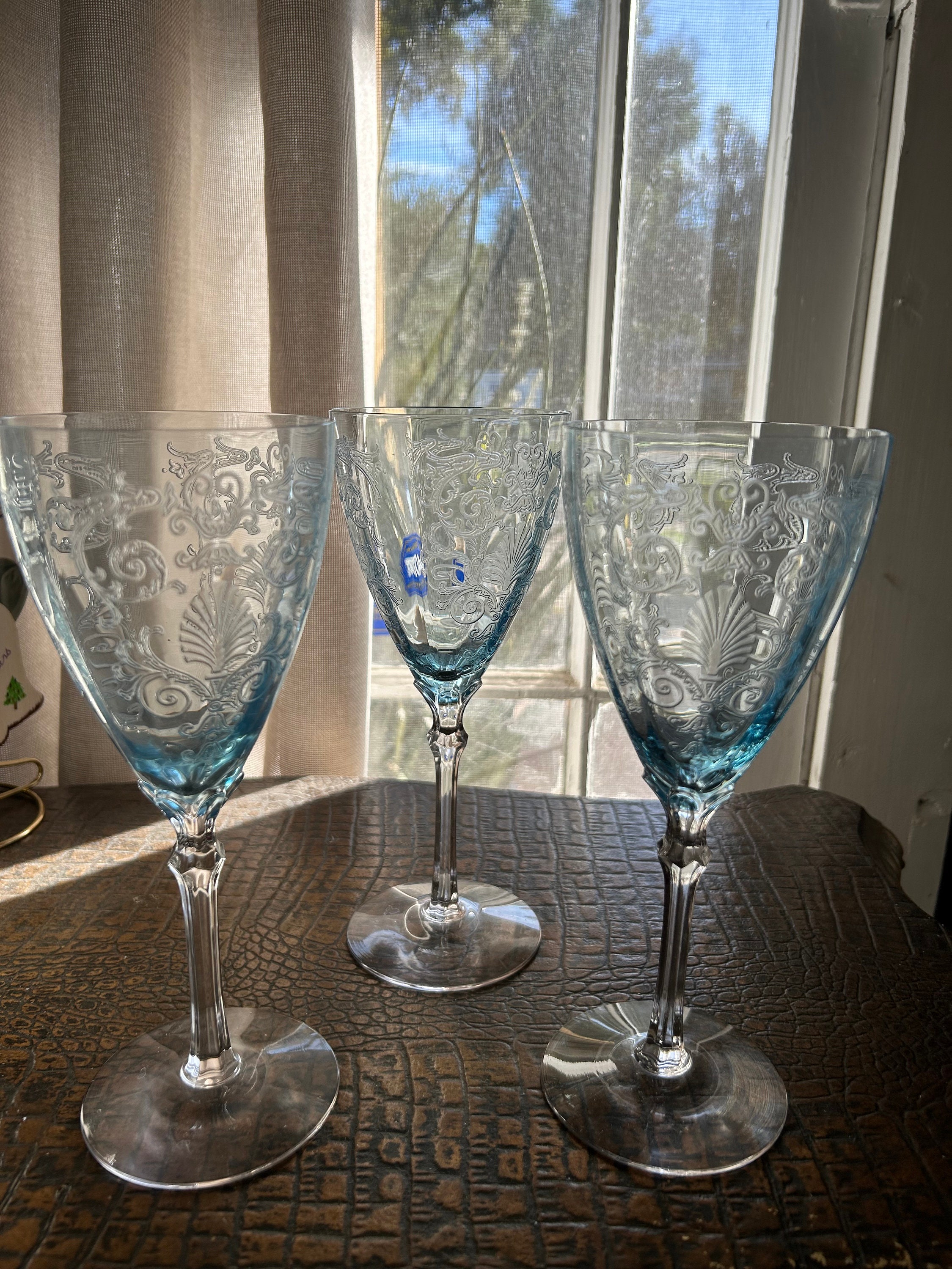 Rare Vintage Blue Azure Fostoria Versailles Goblets Sold