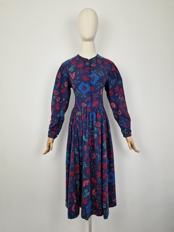 Vintage 80s Laura Ashley cotton and wool dress - image 2