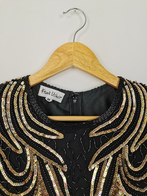 Vintage 80s Frank Usher silk sequins and beads tr… - image 8