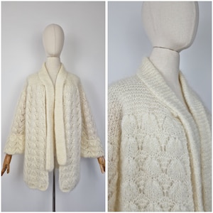 Vintage 70s bohemian cream mohair and wool blend cardigan