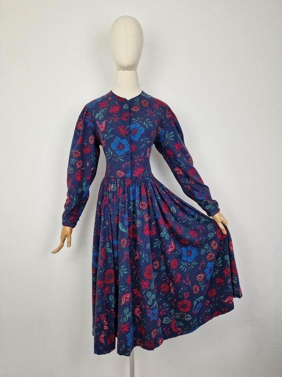 Vintage 80s Laura Ashley cotton and wool dress - image 3